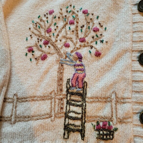 Alfred Dunner Apple Picking Beaded Embroidered Button-Up Cardigan With Shawl Col - Picture 5 of 8